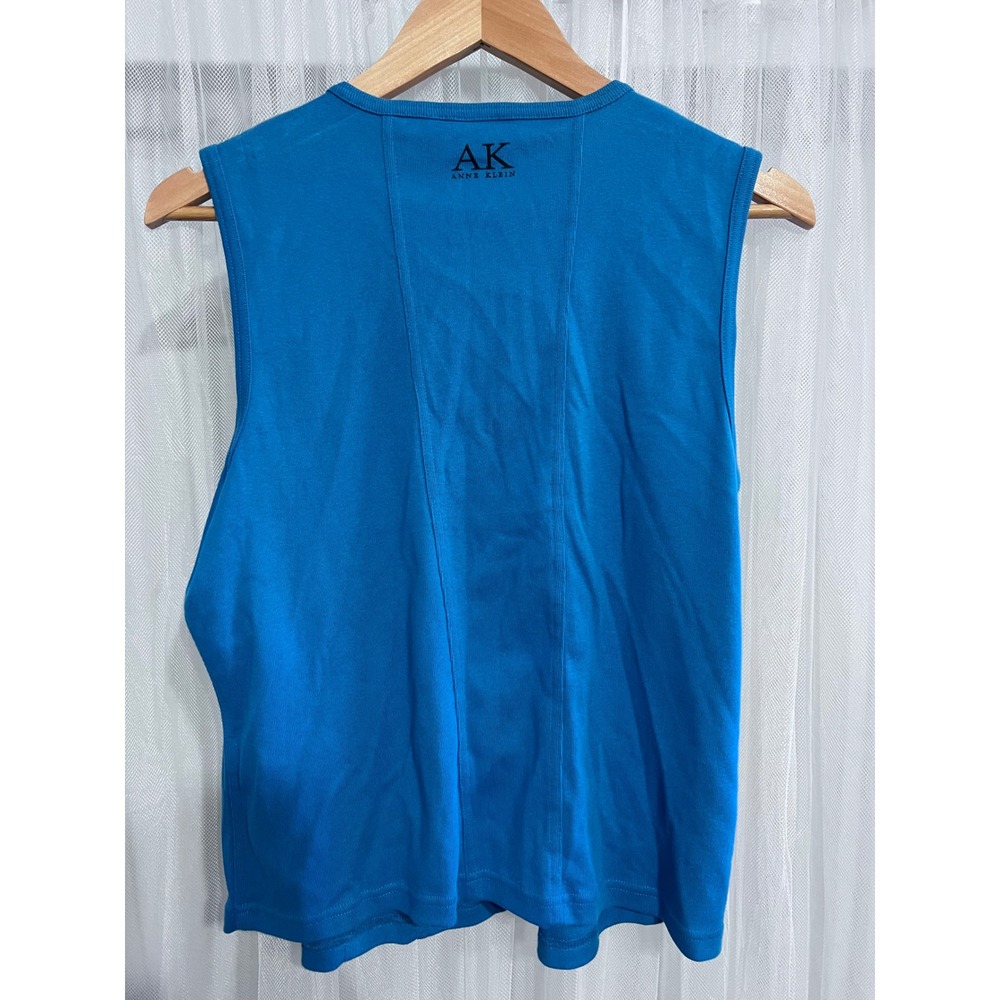 Anne Klein Womens XL Blue Sleeveless Shell Top Crew Neck Panelled Seam Knit Tank - Picture 3 of 3